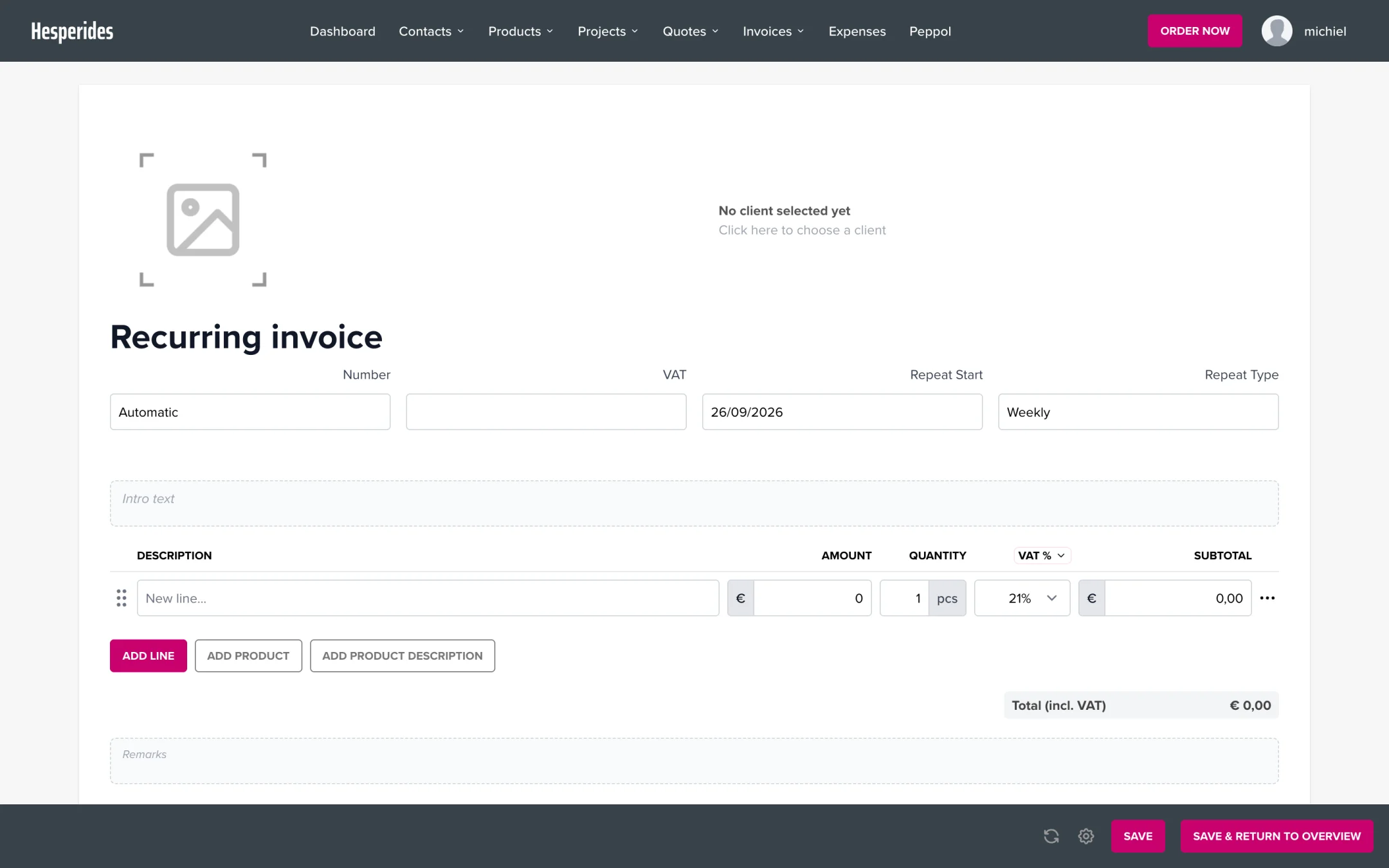 Create recurring invoice
