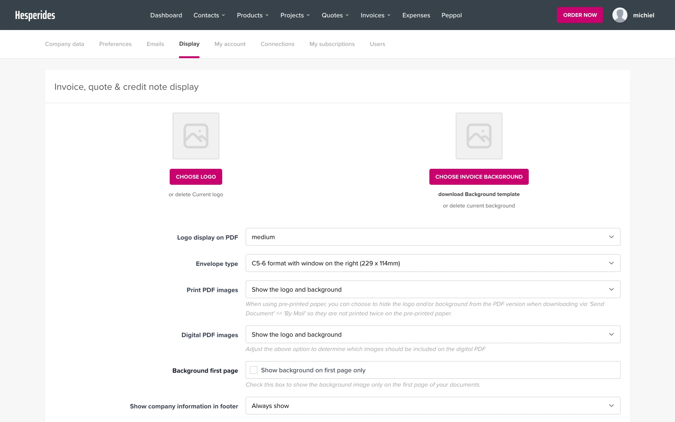 Configure invoice settings