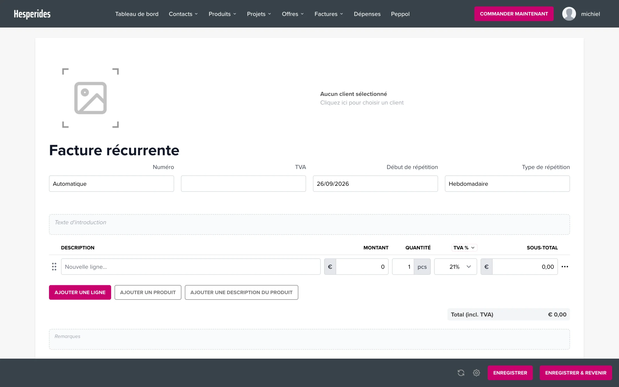 Créer une facture récurrente