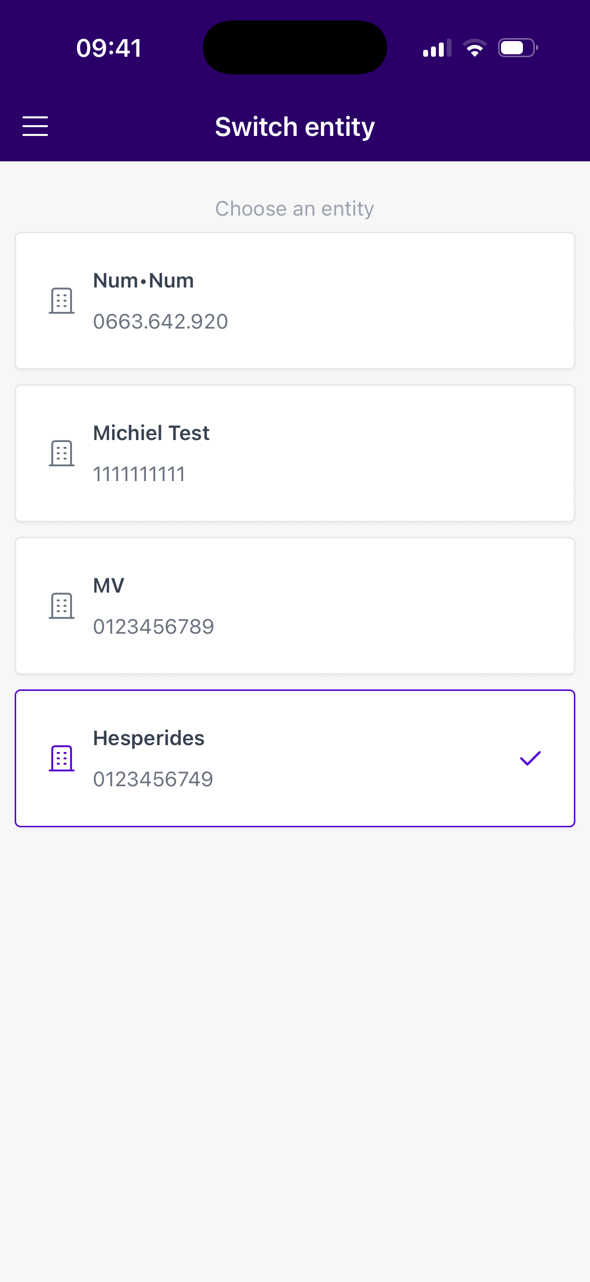 Choosing a company in the app