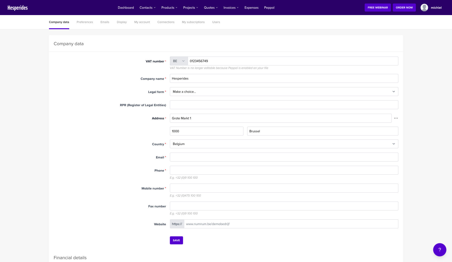 Fill in company details