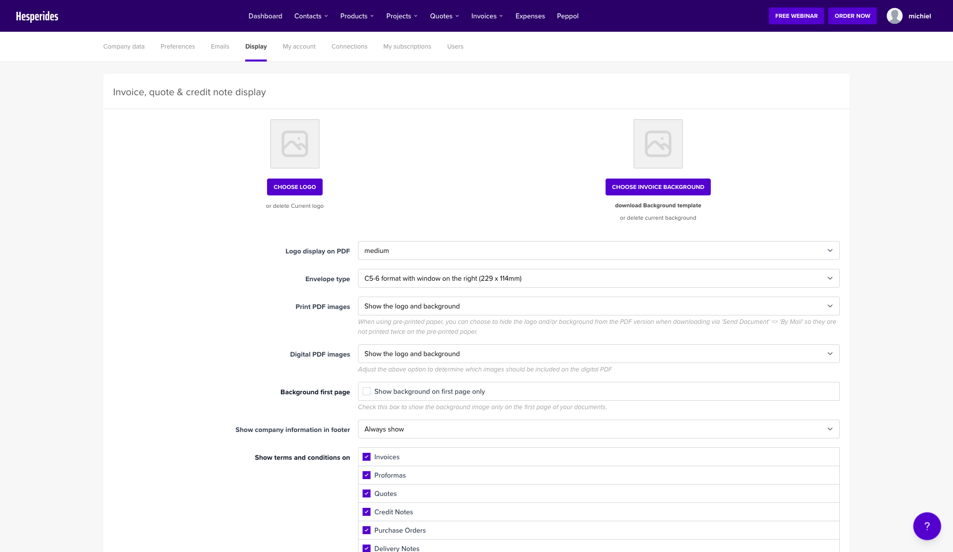 Configure invoice settings