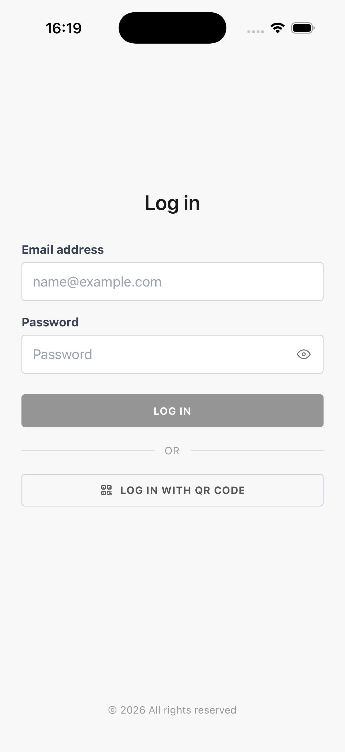 Inlogscherm van de app