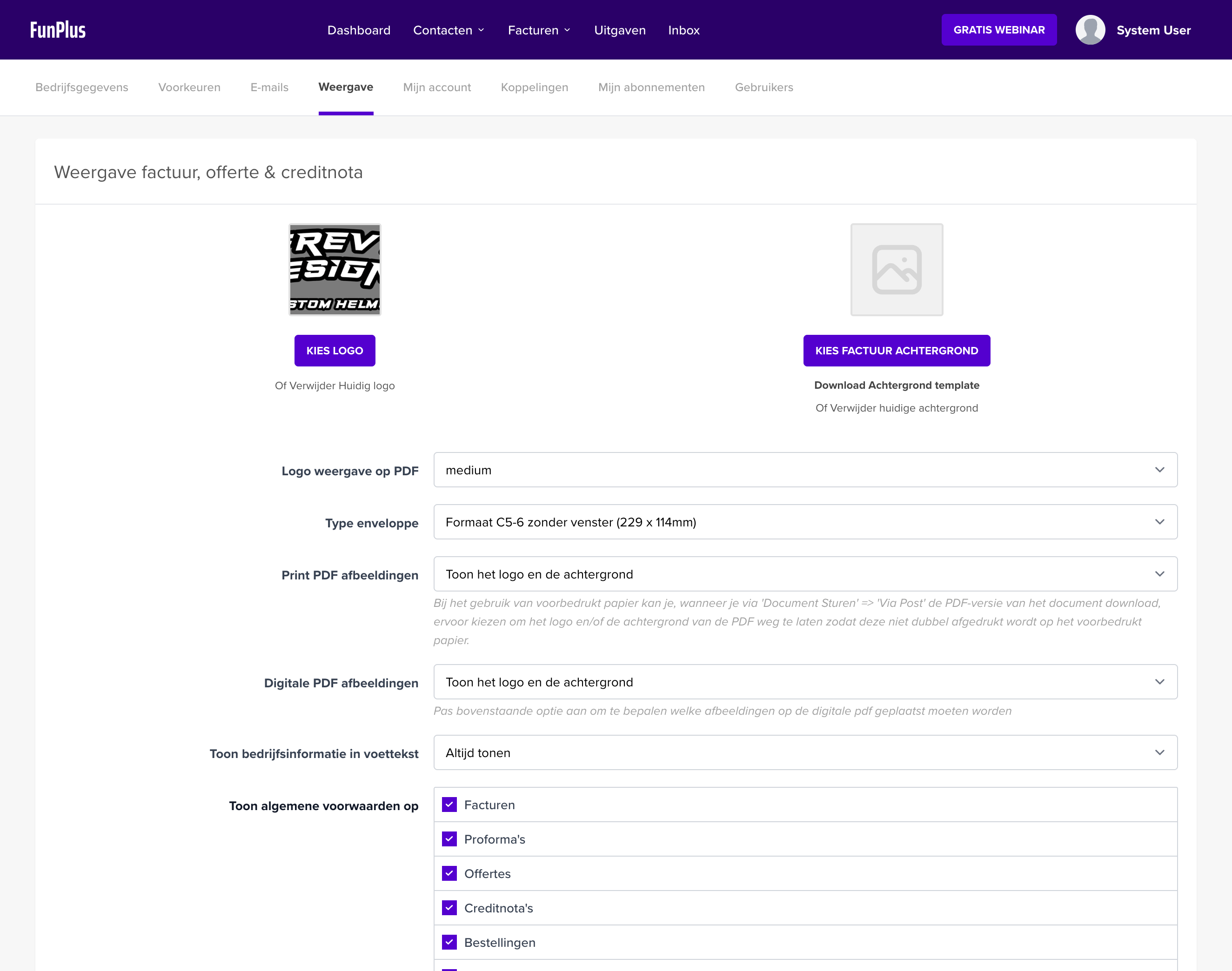 Weergave instellingen